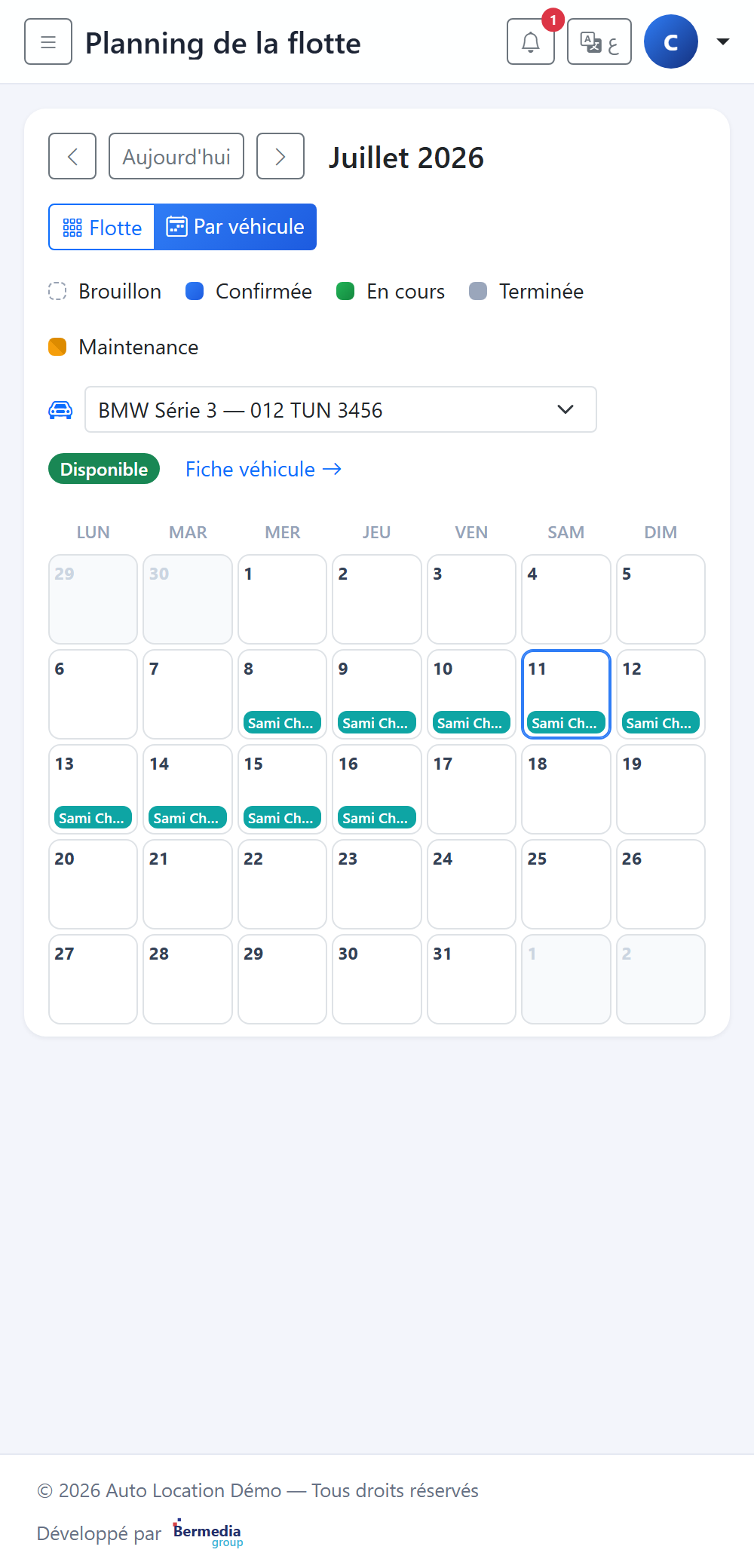 Planning KARYGO sur téléphone